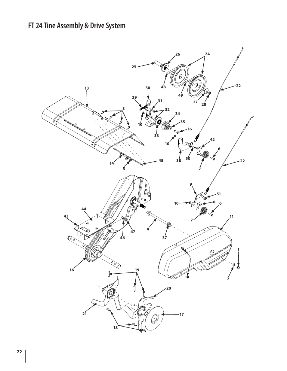 Ft 24 tine assembly & drive system | Cub Cadet FT 24 User Manual | Page 22 / 40