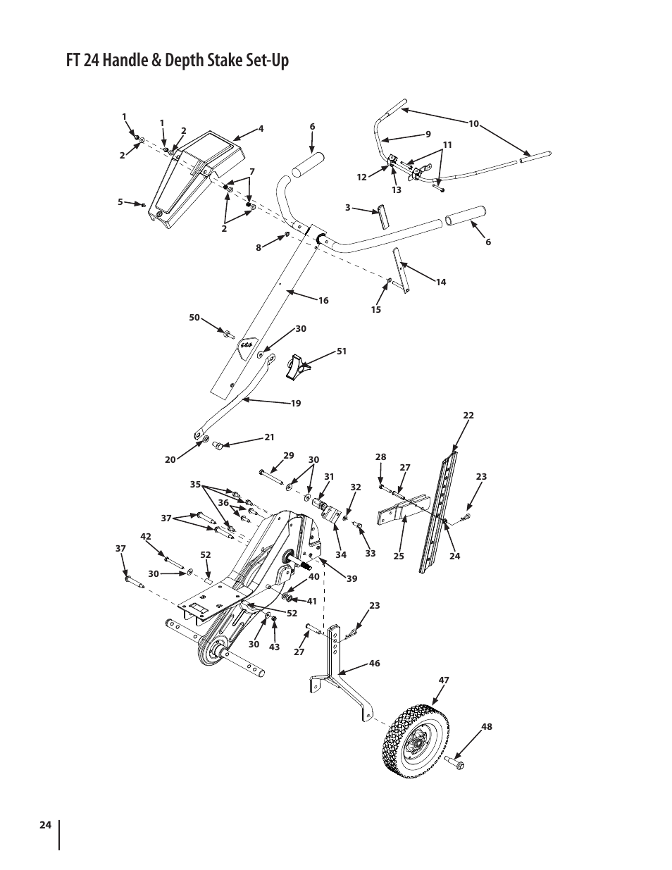 Ft 24 handle & depth stake set-up | Cub Cadet FT 24 User Manual | Page 24 / 40