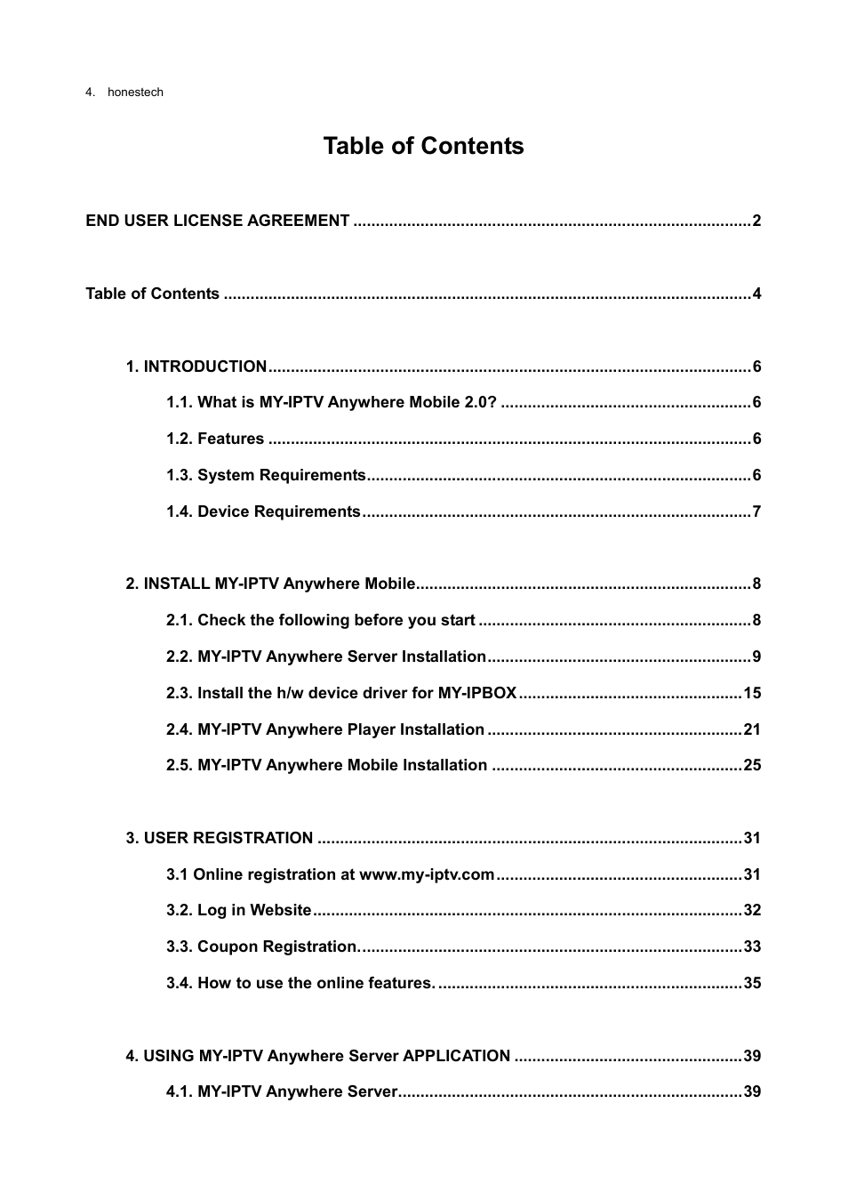 Honestech MY-IPTV Anywhere Mobile 2.0 Deluxe User Manual | Page 4 / 78