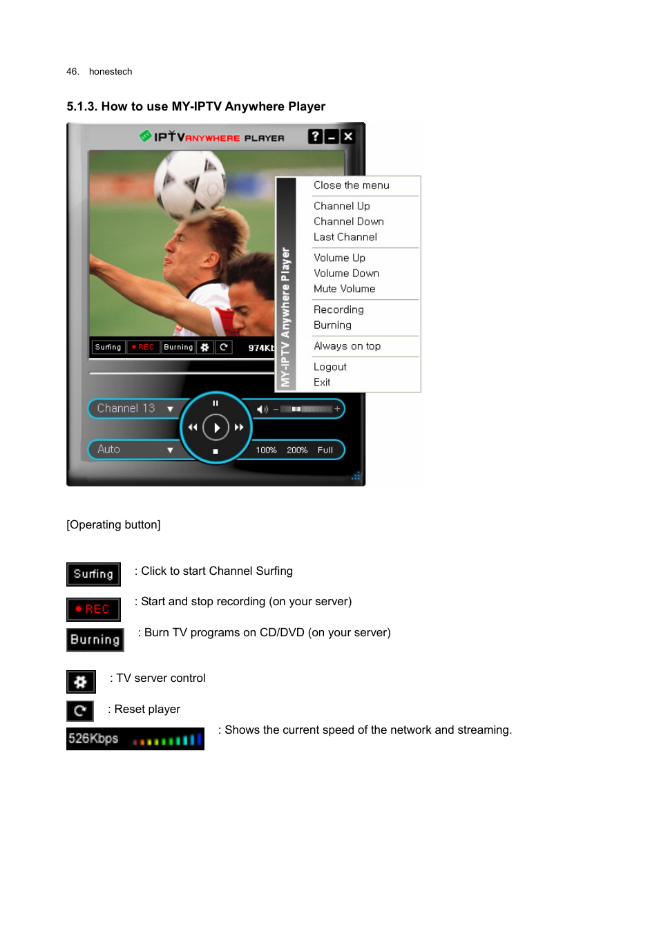 How to use my-iptv anywhere player | Honestech MY-IPTV Anywhere Mobile 2.0 Deluxe User Manual | Page 46 / 78