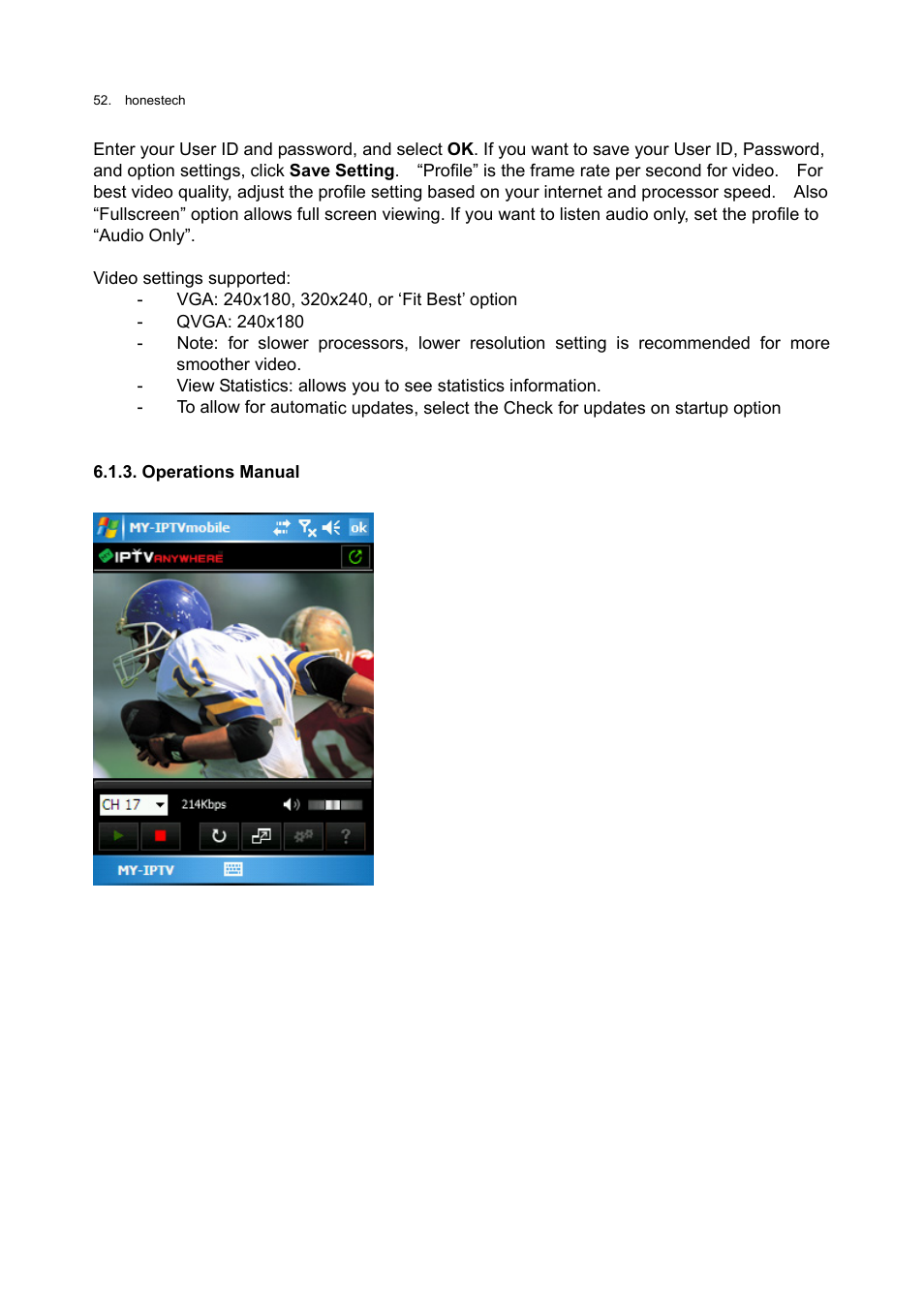 Operations manual | Honestech MY-IPTV Anywhere Mobile 2.0 Deluxe User Manual | Page 52 / 78