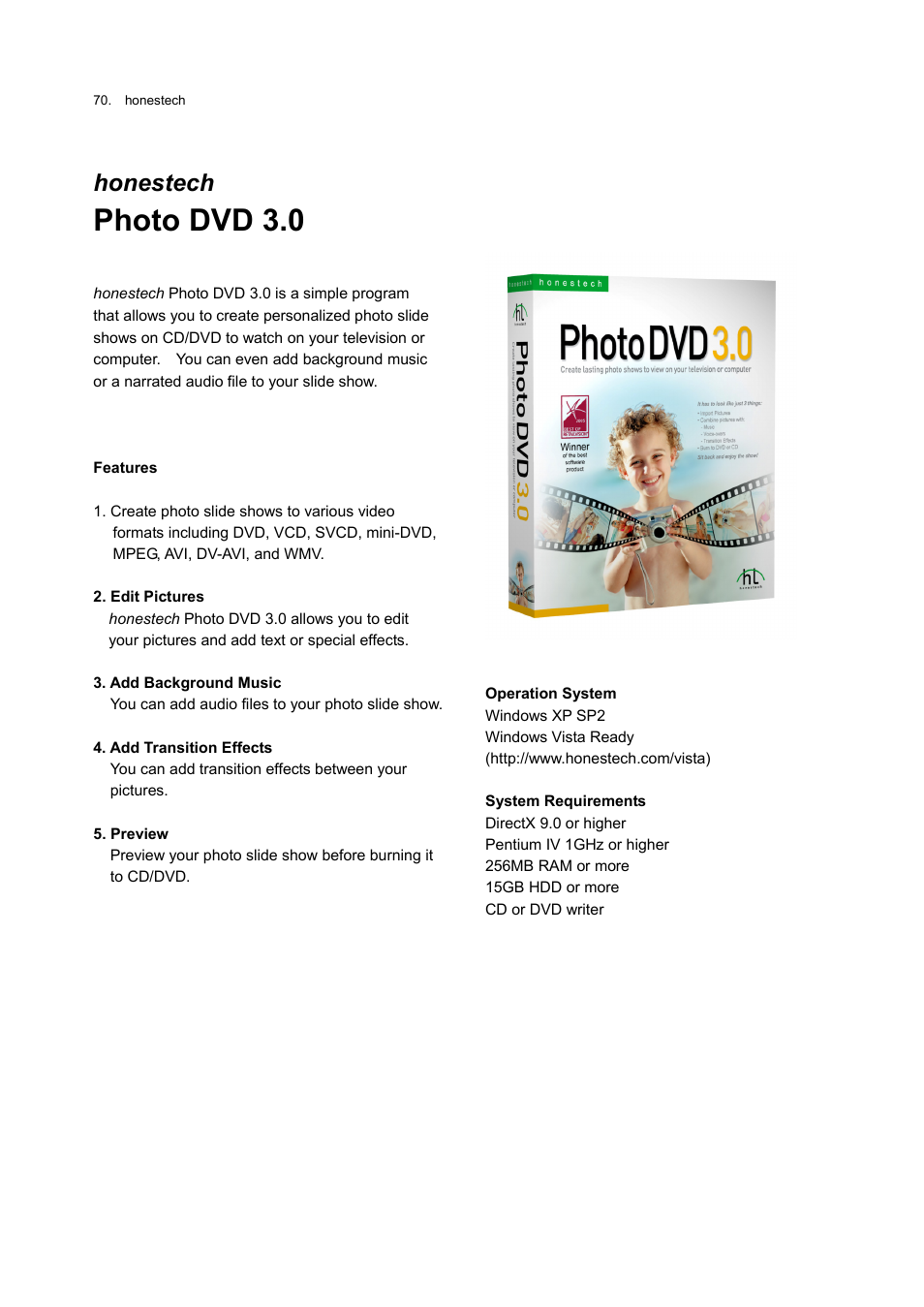 Hoto dvd 3.0 p, Honestech | Honestech MY-IPTV Anywhere Mobile 2.0 Deluxe User Manual | Page 70 / 78