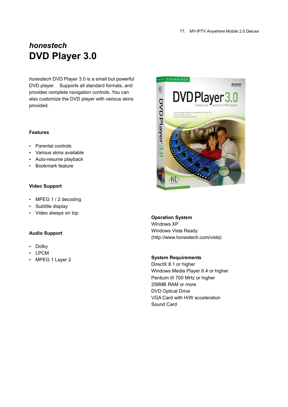 Er 3.0, Dvd play, Honestech | Honestech MY-IPTV Anywhere Mobile 2.0 Deluxe User Manual | Page 77 / 78