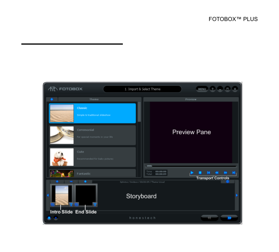 Import & select theme | Honestech FOTOBOX Plus User Manual | Page 21 / 138