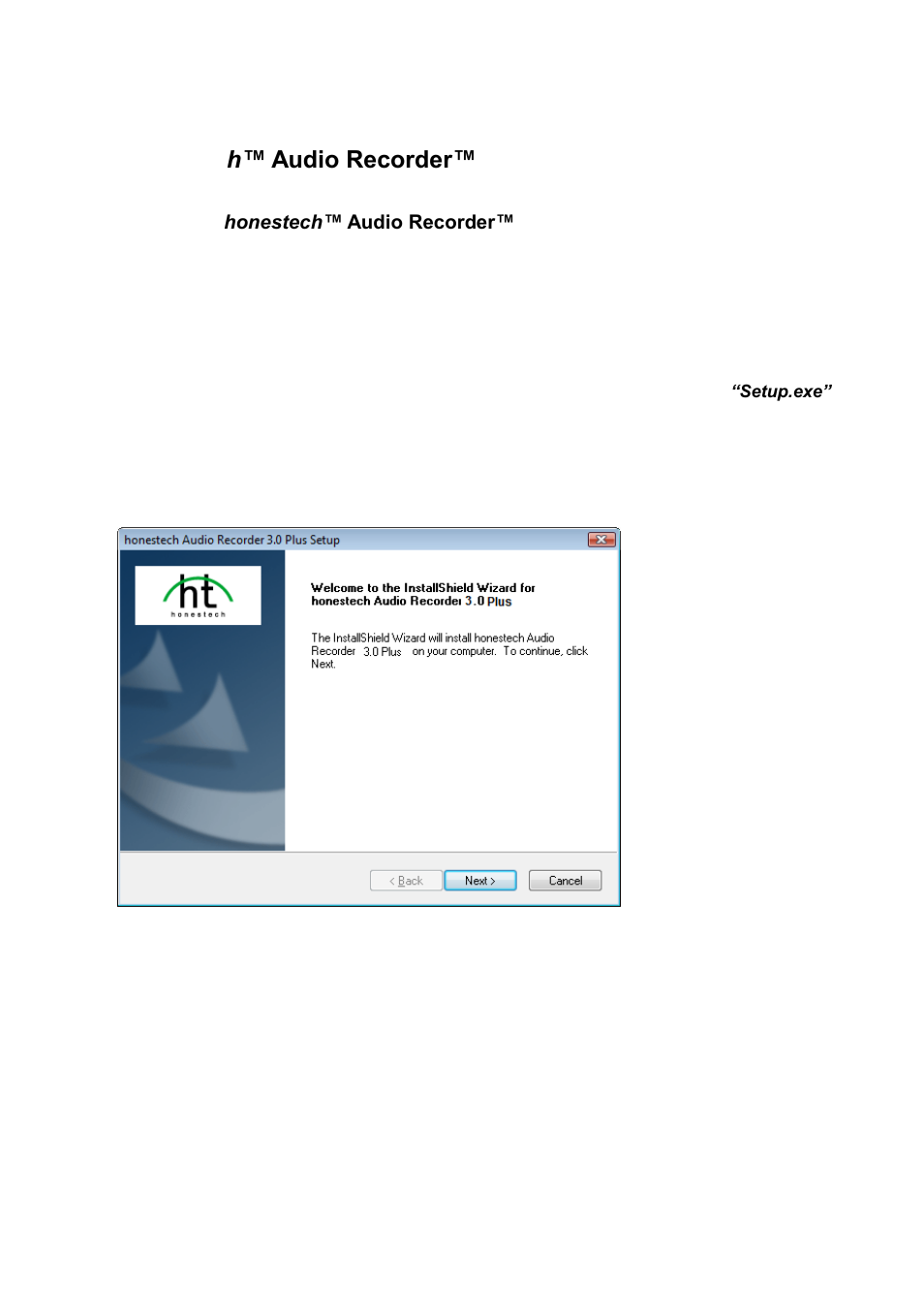 Honestech, Udio, Ecorder | Nstallation, Installing honestech™ audio recorder™ 3.0 plus, Honestec h™ audio recorder™ 3.0 plus installation | Honestech Audio Recorder 3.0 Plus User Manual | Page 7 / 43