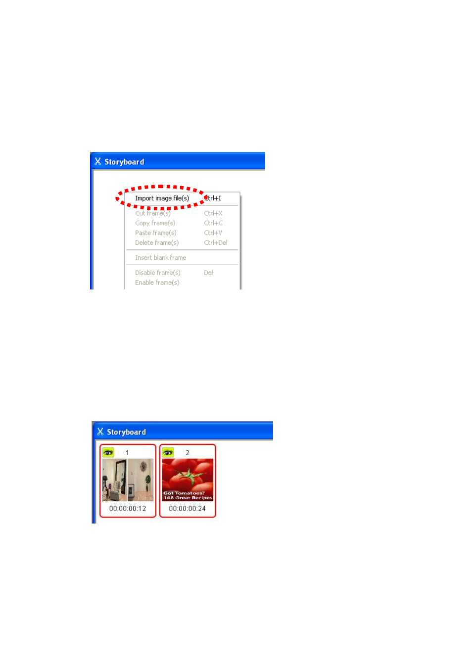 Manage frames in the storyboard, Add image frame(s) | Honestech Claymation Studio User Manual | Page 20 / 64