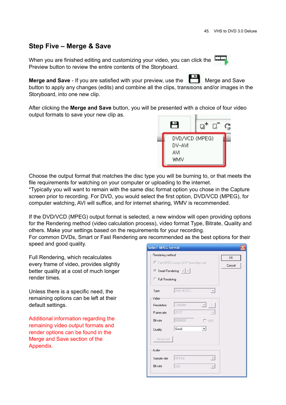 Step five – merge & save | Honestech VHS to DVD 3.0 Deluxe User Manual | Page 45 / 83