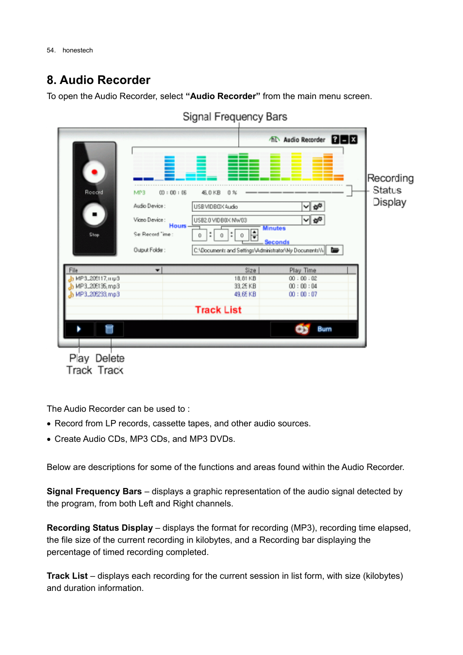 Audio recorder | Honestech VHS to DVD 3.0 Deluxe User Manual | Page 54 / 83