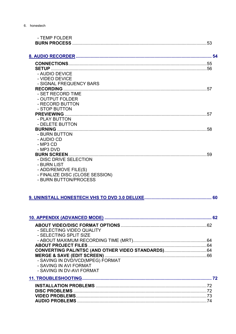 Honestech VHS to DVD 3.0 Deluxe User Manual | Page 6 / 83