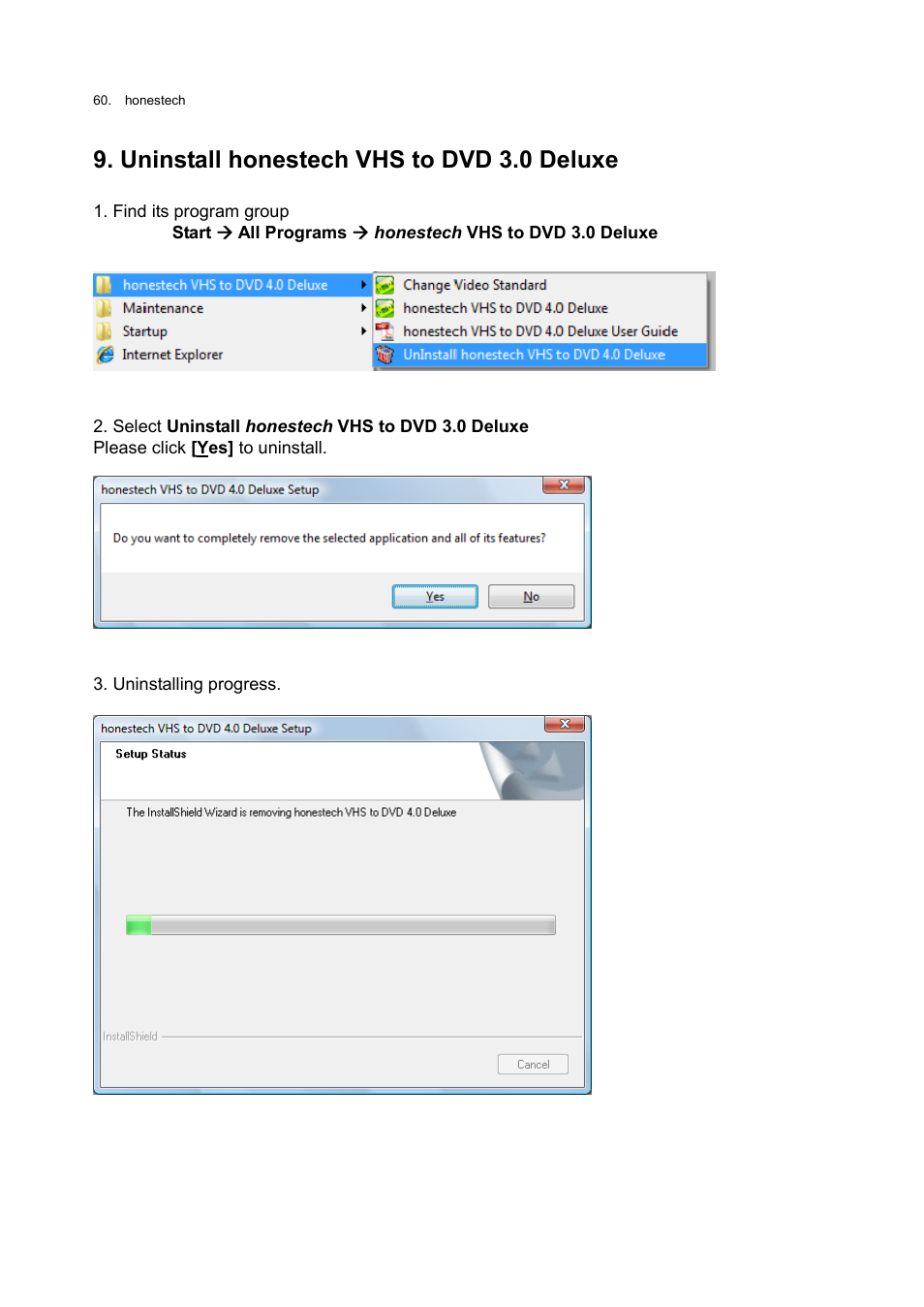 Uninstall honestech vhs to dvd 3.0 deluxe | Honestech VHS to DVD 3.0 Deluxe User Manual | Page 60 / 83