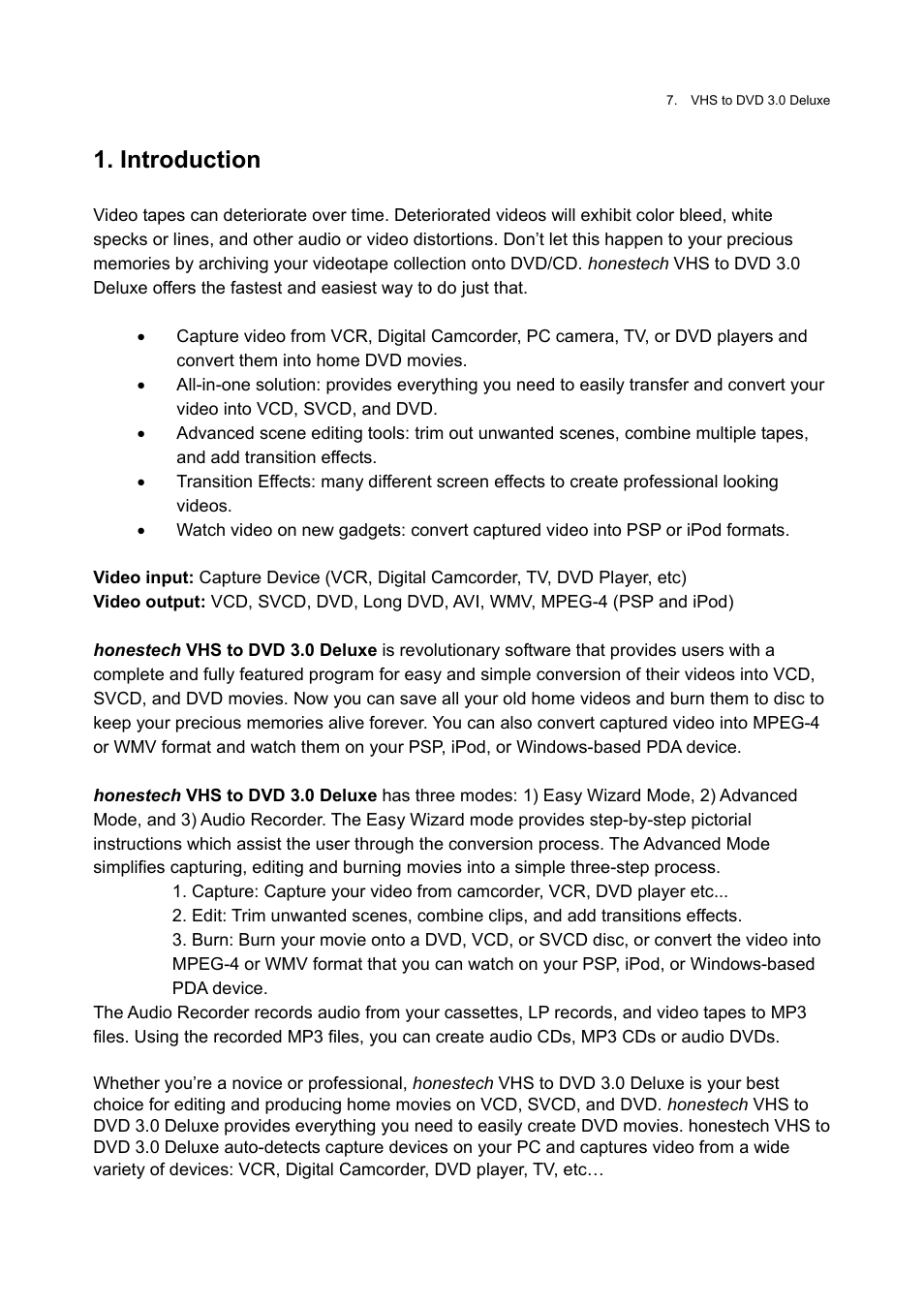 Introduction | Honestech VHS to DVD 3.0 Deluxe User Manual | Page 7 / 83