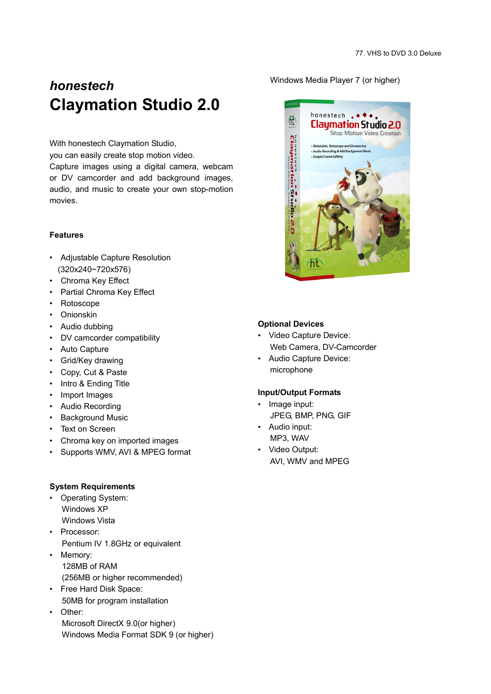 Claymation studio 2.0, Honestech | Honestech VHS to DVD 3.0 Deluxe User Manual | Page 77 / 83