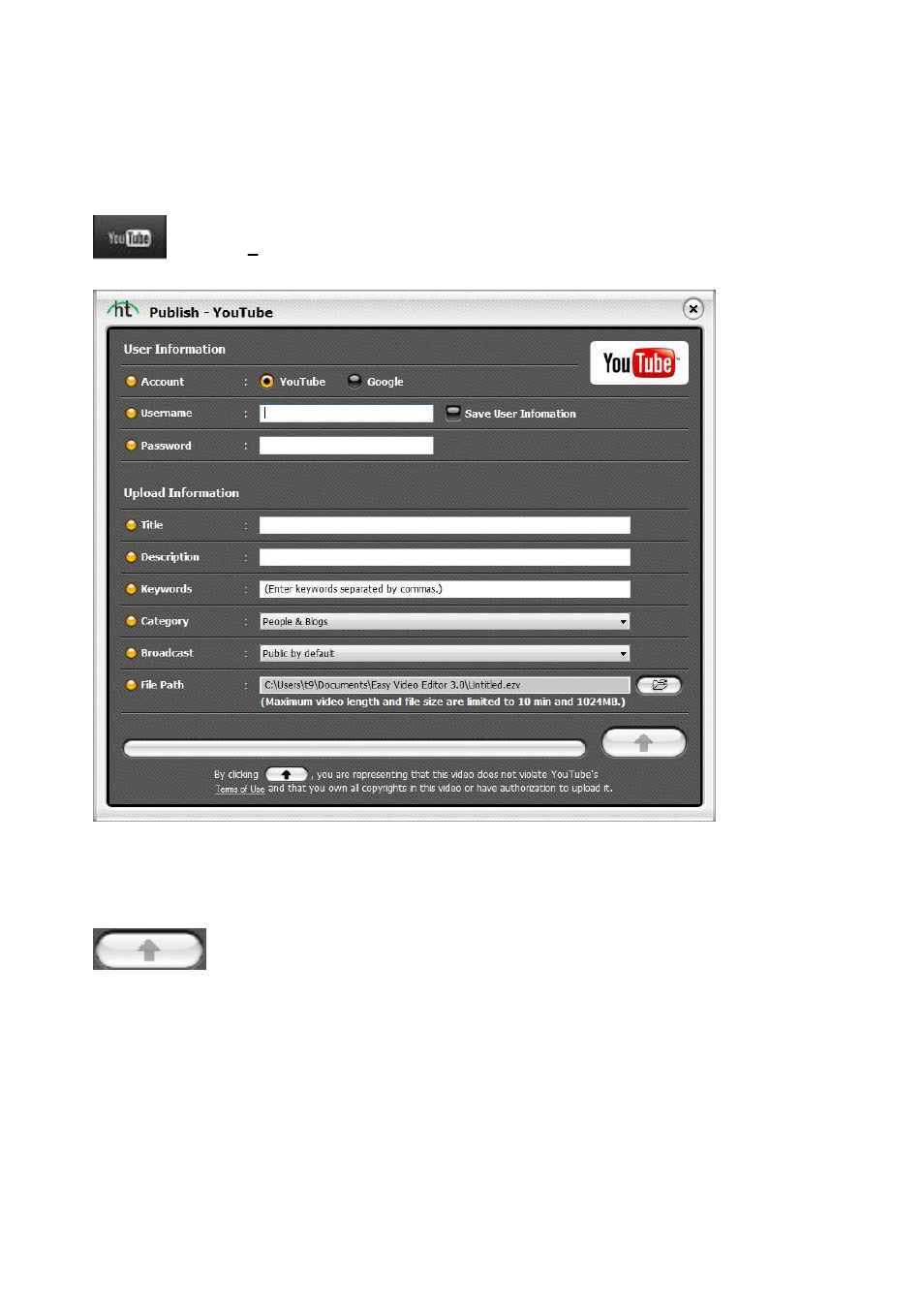 3 upload to youtube | Honestech Easy Video Editor 3.0 User Manual | Page 31 / 43