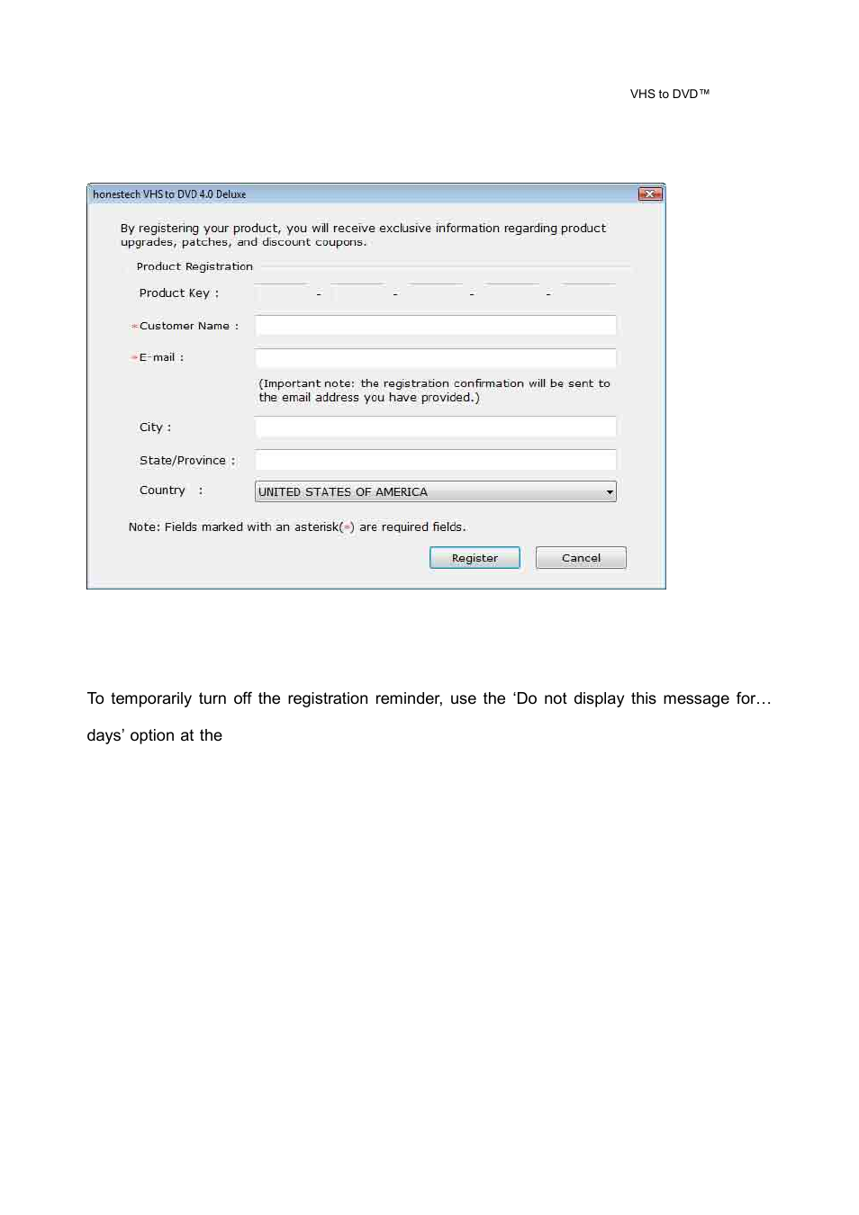 Product registration | Honestech VHS to DVD 4.0 Deluxe User Manual | Page 15 / 69