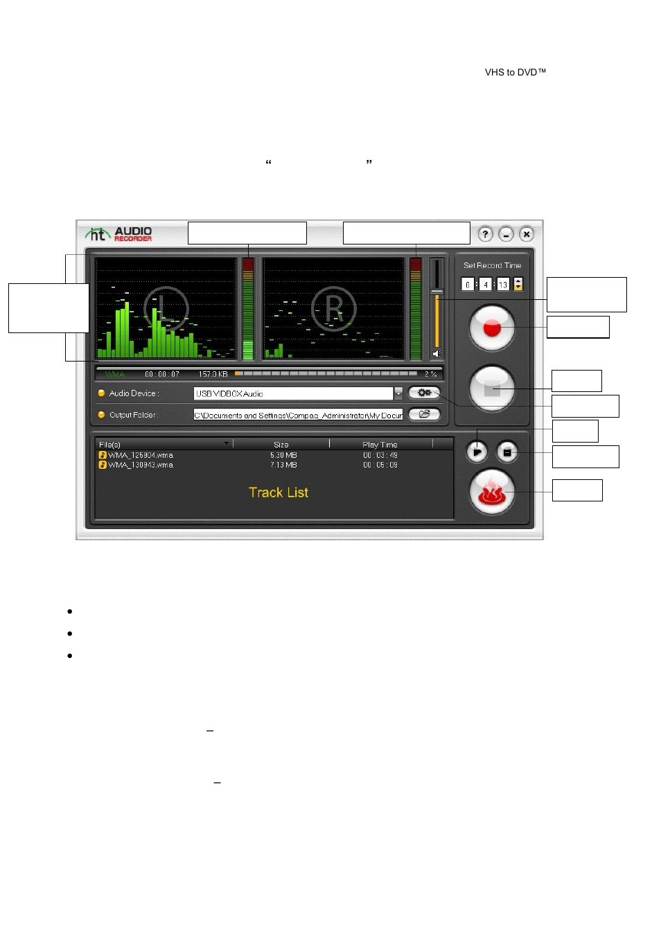 Audio recorder | Honestech VHS to DVD 4.0 Deluxe User Manual | Page 47 / 69