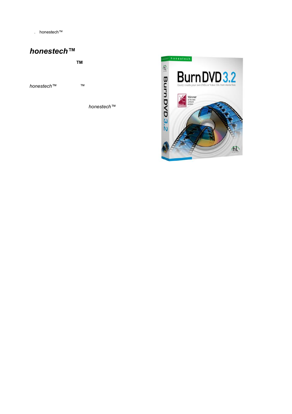 Burn dvd, Honestech | Honestech VHS to DVD 4.0 Deluxe User Manual | Page 66 / 69