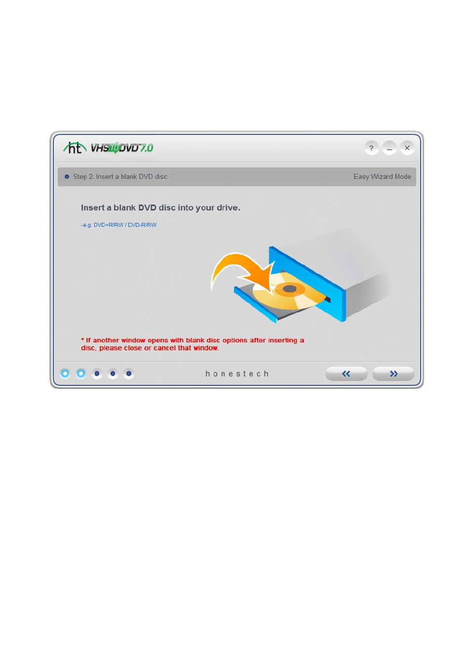 Step 2. insert a blank dvd disc | Honestech VHS to DVD 7.0 Deluxe User Manual | Page 19 / 78