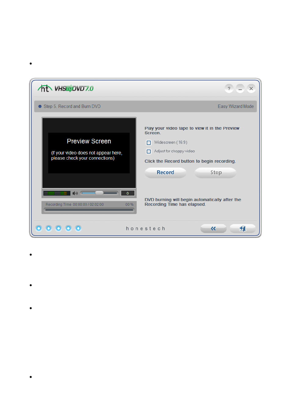 Step 5. record your video and burn to disc | Honestech VHS to DVD 7.0 Deluxe User Manual | Page 25 / 78