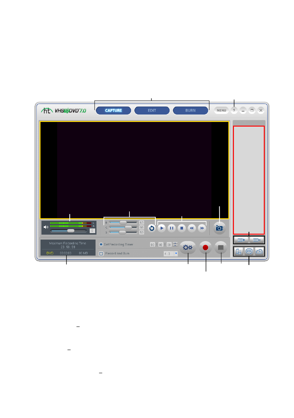 Capture, Preview pane, Clip panel | Honestech VHS to DVD 7.0 Deluxe User Manual | Page 28 / 78
