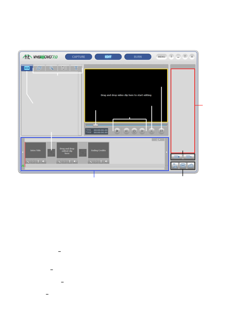 Edit, Preview pane, Clip panel | Honestech VHS to DVD 7.0 Deluxe User Manual | Page 37 / 78