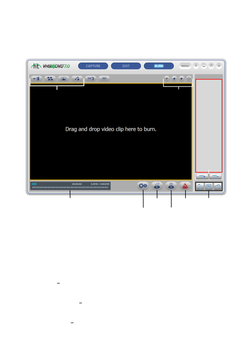 Burn, Disc menu screen, Clip panel | Honestech VHS to DVD 7.0 Deluxe User Manual | Page 54 / 78