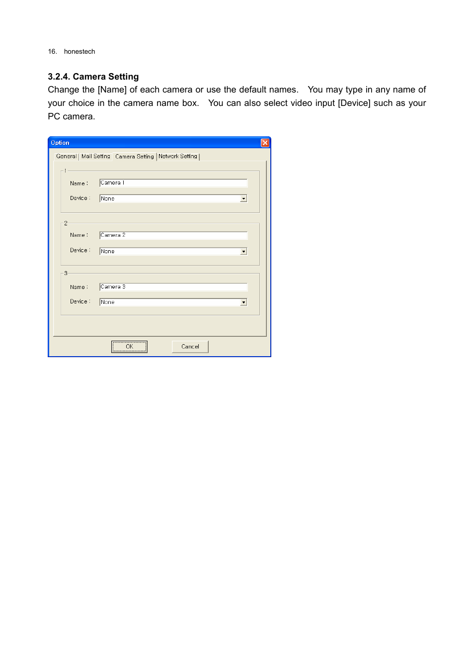 Camera setting | Honestech Video Patrol 5.0 User Manual | Page 16 / 55