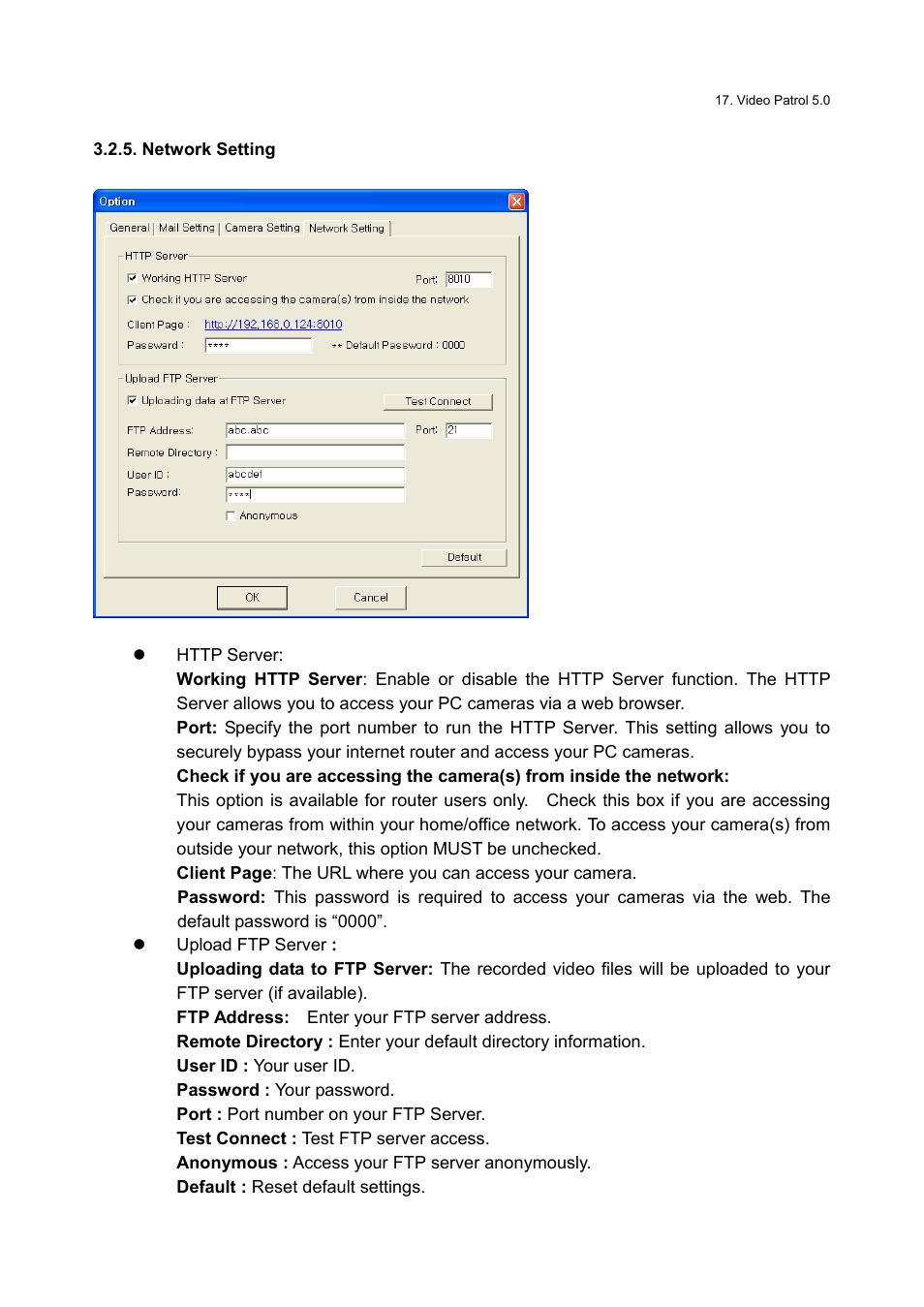 Network setting | Honestech Video Patrol 5.0 User Manual | Page 17 / 55