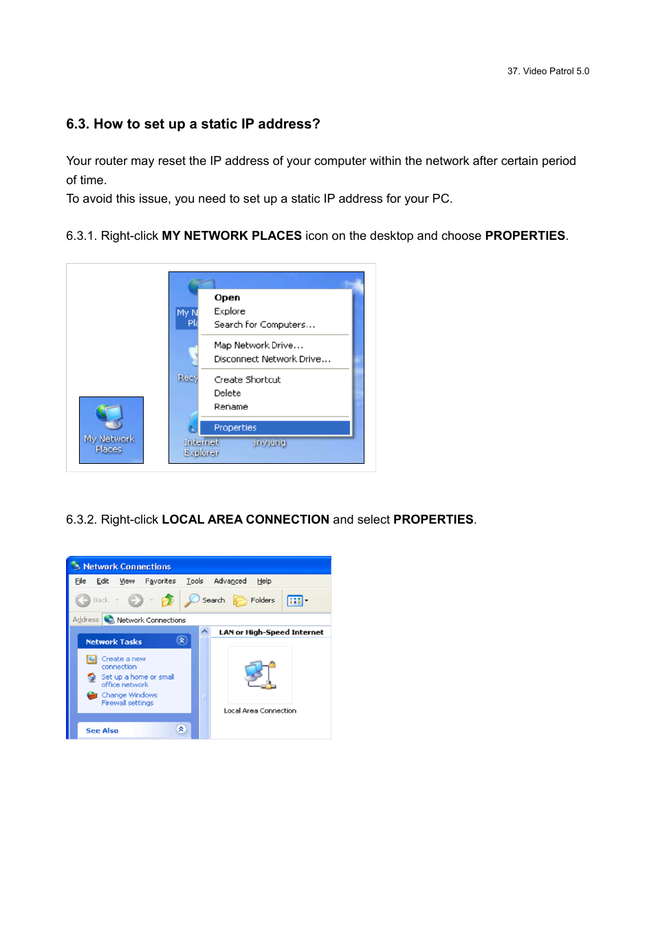 How to set up a static ip address | Honestech Video Patrol 5.0 User Manual | Page 37 / 55