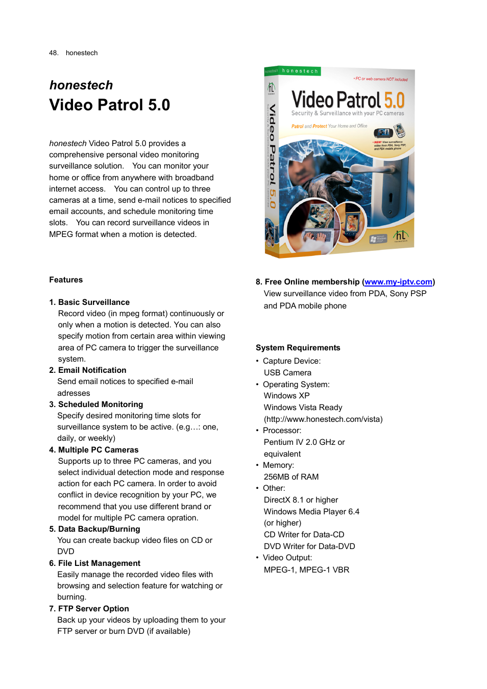 Video patrol 5.0, Honestech | Honestech Video Patrol 5.0 User Manual | Page 48 / 55