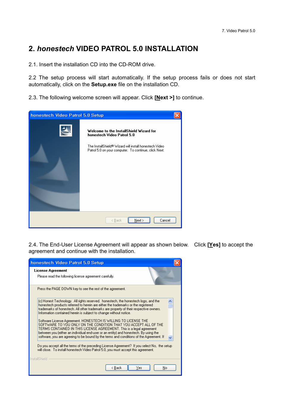 Honestech video patrol 5.0 installation | Honestech Video Patrol 5.0 User Manual | Page 7 / 55