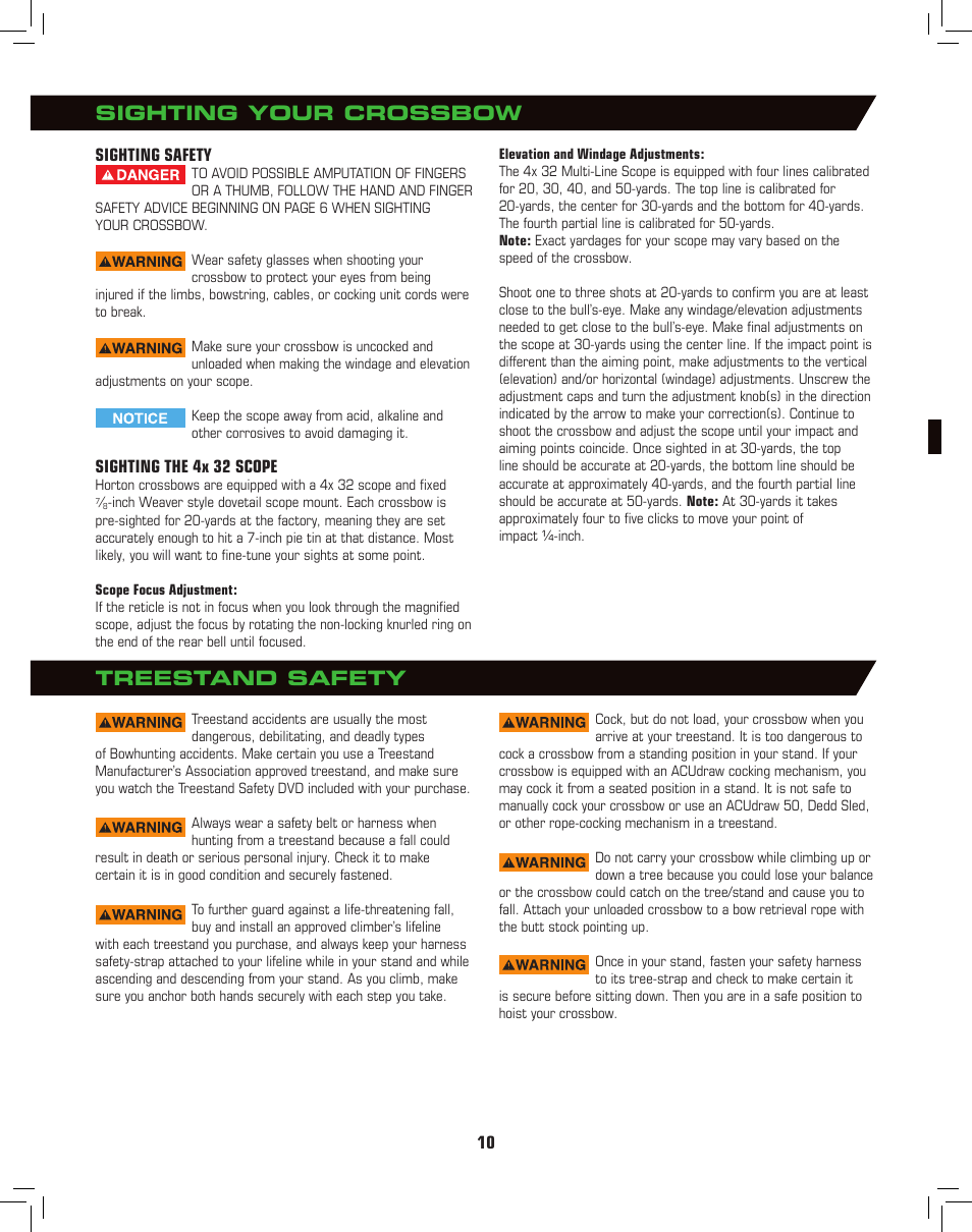 Sighting your crossbow treestand safety | Horton General Crossbow User Manual | Page 10 / 16