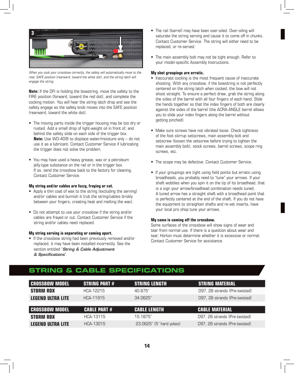 String & cable specifications | Horton General Crossbow User Manual | Page 14 / 16