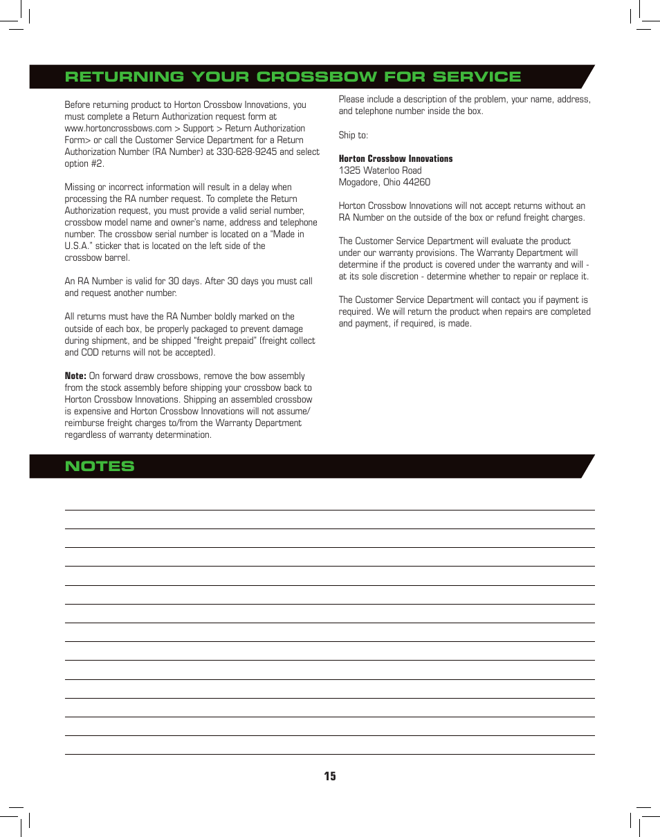 Horton General Crossbow User Manual | Page 15 / 16