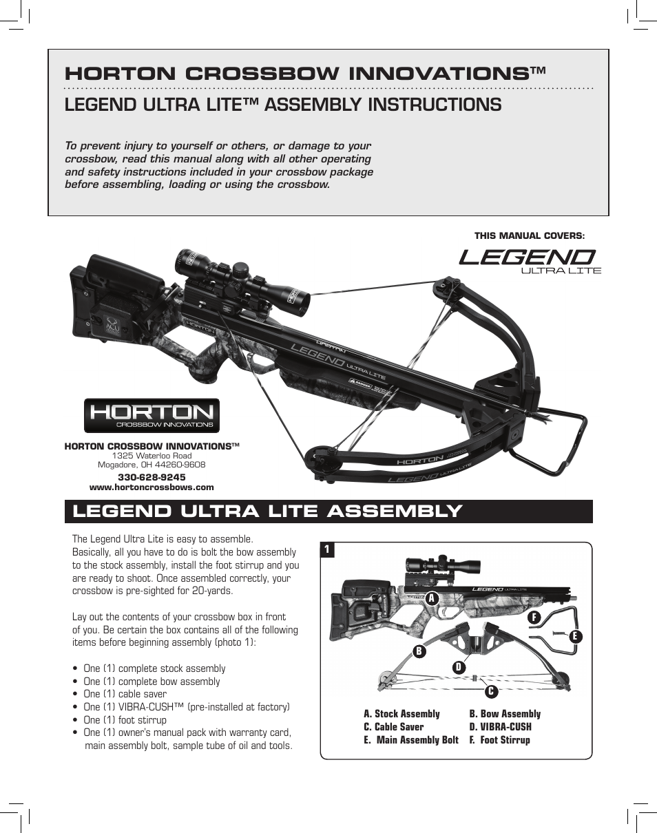 Horton Legend Ultra Lite User Manual | 4 pages