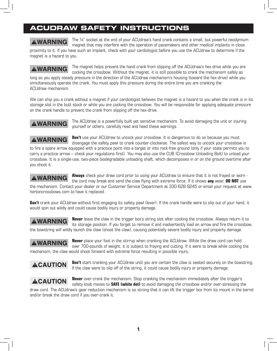 Acudraw safety instructions | Horton ACUDraw User Manual | Page 2 / 8