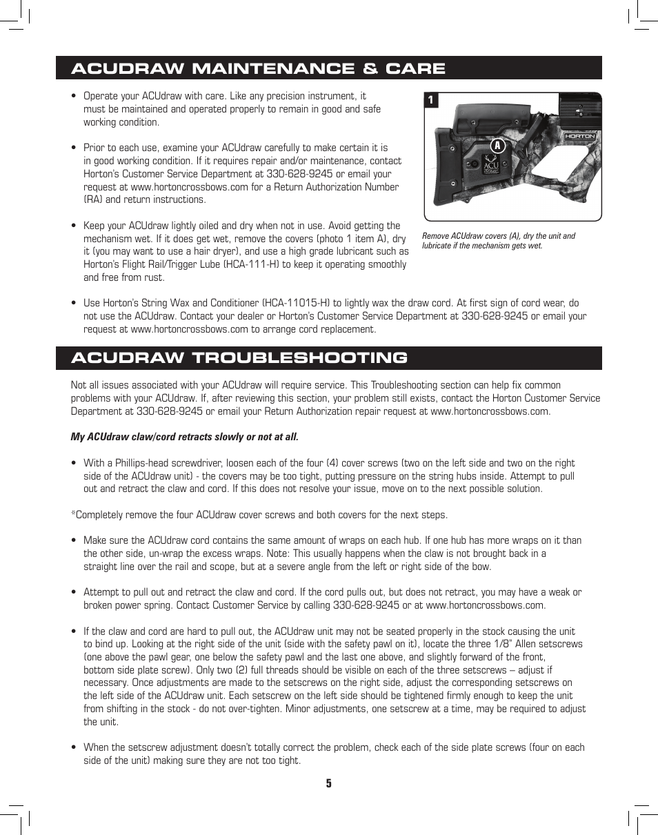 Acudraw maintenance & care, Acudraw troubleshooting | Horton ACUDraw User Manual | Page 6 / 8