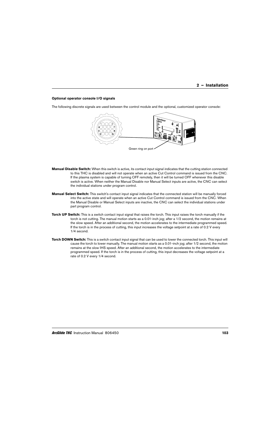 Optional operator console i/o signals | Hypertherm THC ArcGlide User Manual | Page 103 / 288