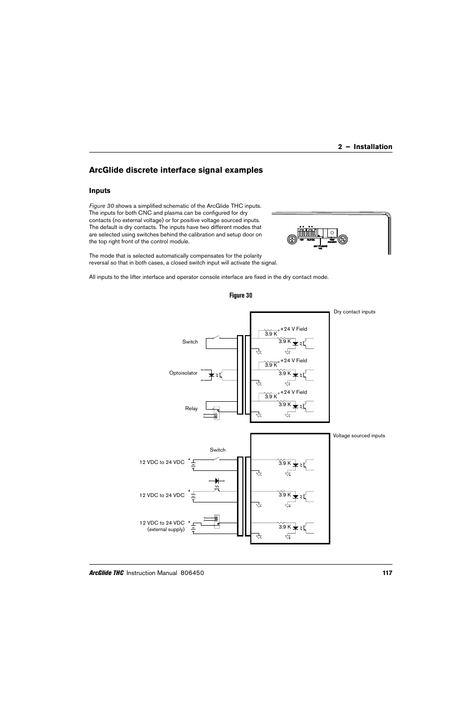 Arcglide discrete interface signal examples, Inputs | Hypertherm THC ArcGlide User Manual | Page 117 / 288