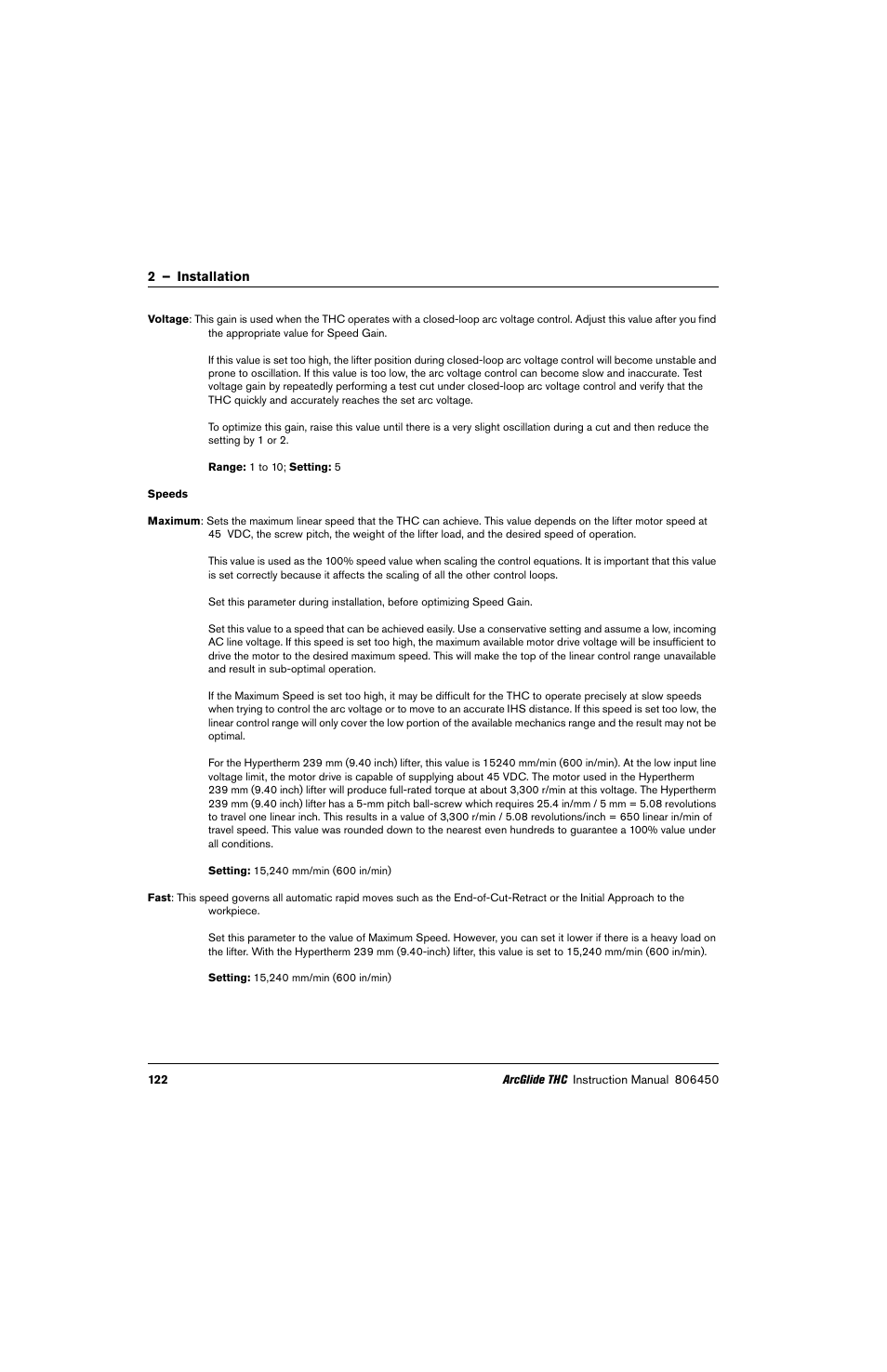 Speeds | Hypertherm THC ArcGlide User Manual | Page 122 / 288