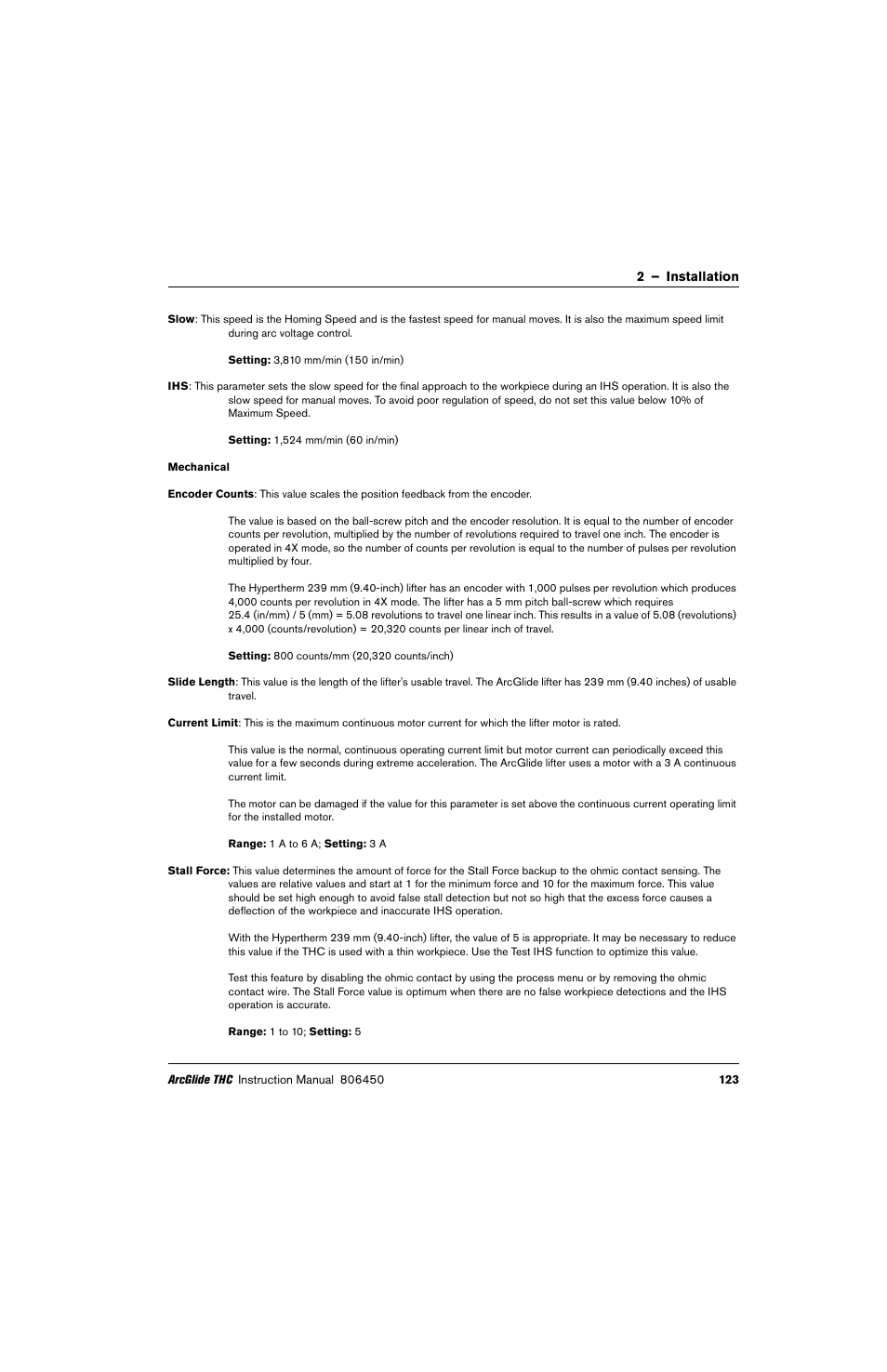 Mechanical | Hypertherm THC ArcGlide User Manual | Page 123 / 288