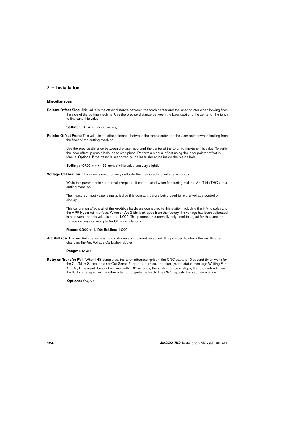 Miscellaneous | Hypertherm THC ArcGlide User Manual | Page 124 / 288