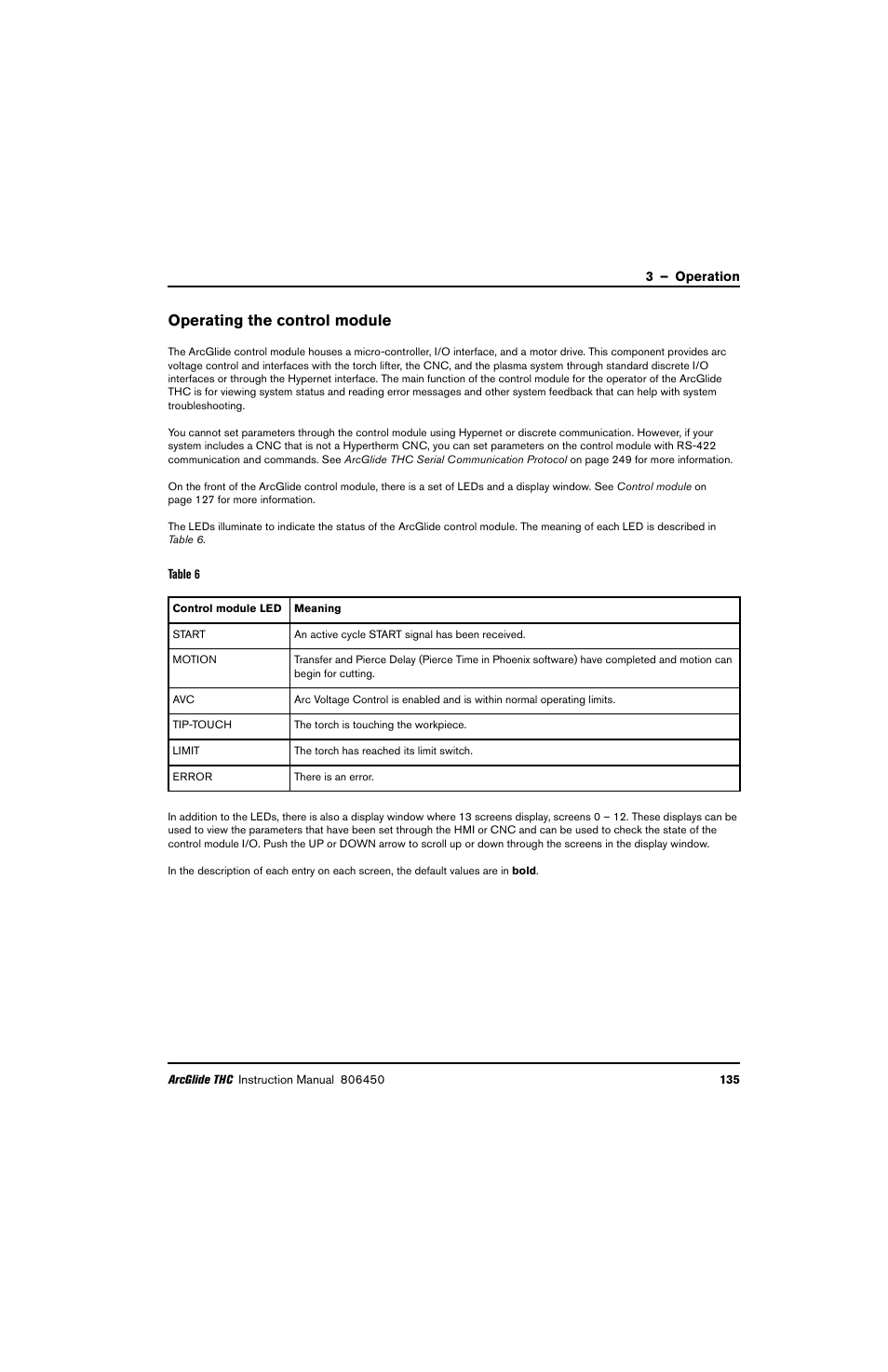 Operating the control module | Hypertherm THC ArcGlide User Manual | Page 135 / 288