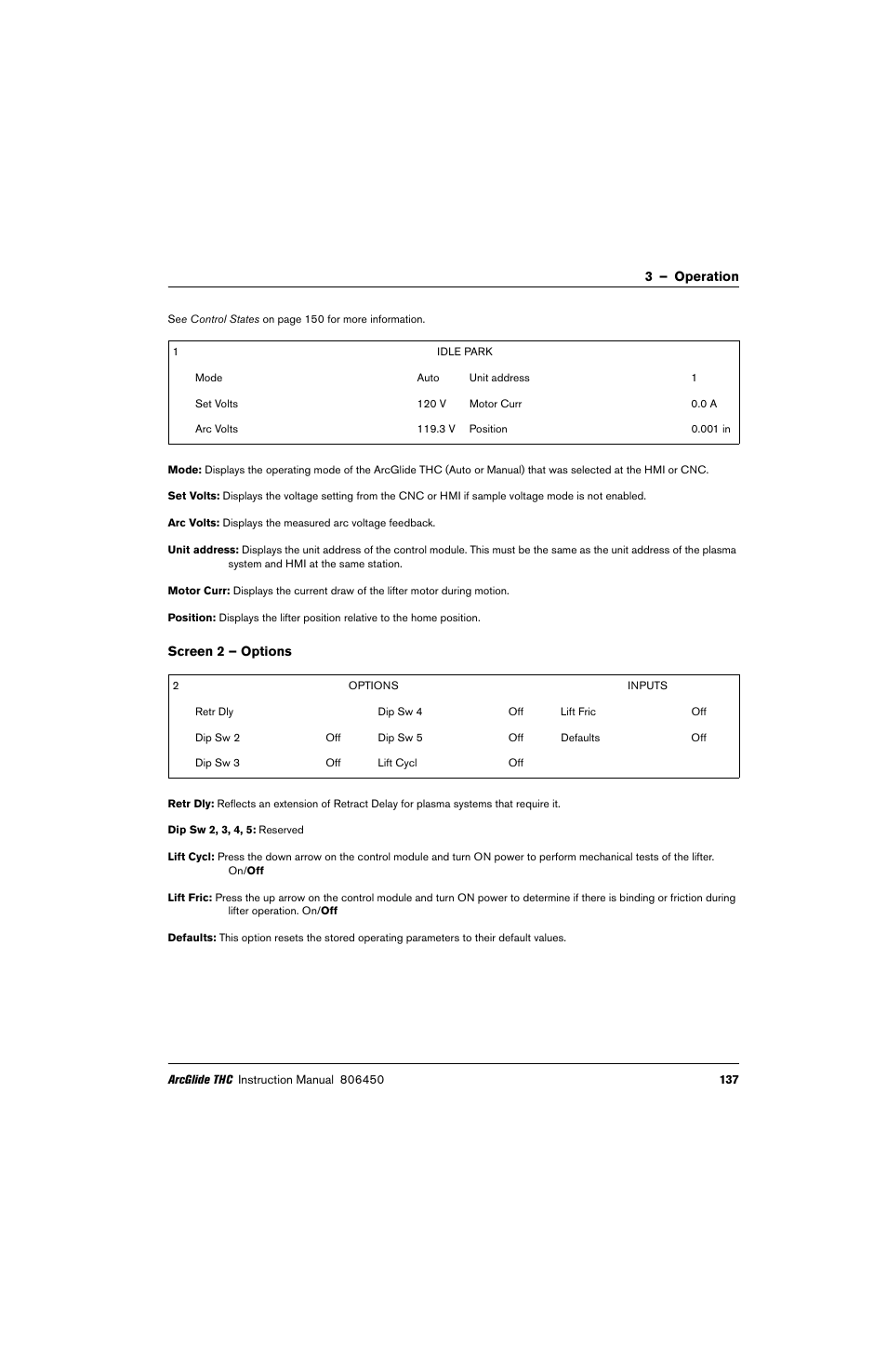 Screen 2 – options | Hypertherm THC ArcGlide User Manual | Page 137 / 288