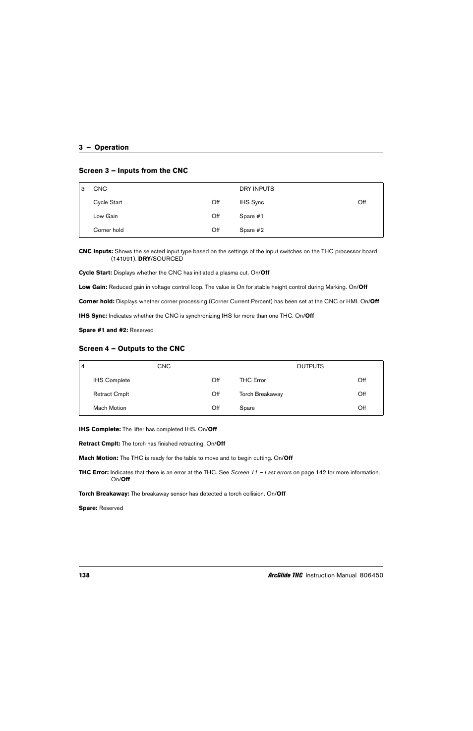 Screen 3 – inputs from the cnc, Screen 4 – outputs to the cnc | Hypertherm THC ArcGlide User Manual | Page 138 / 288