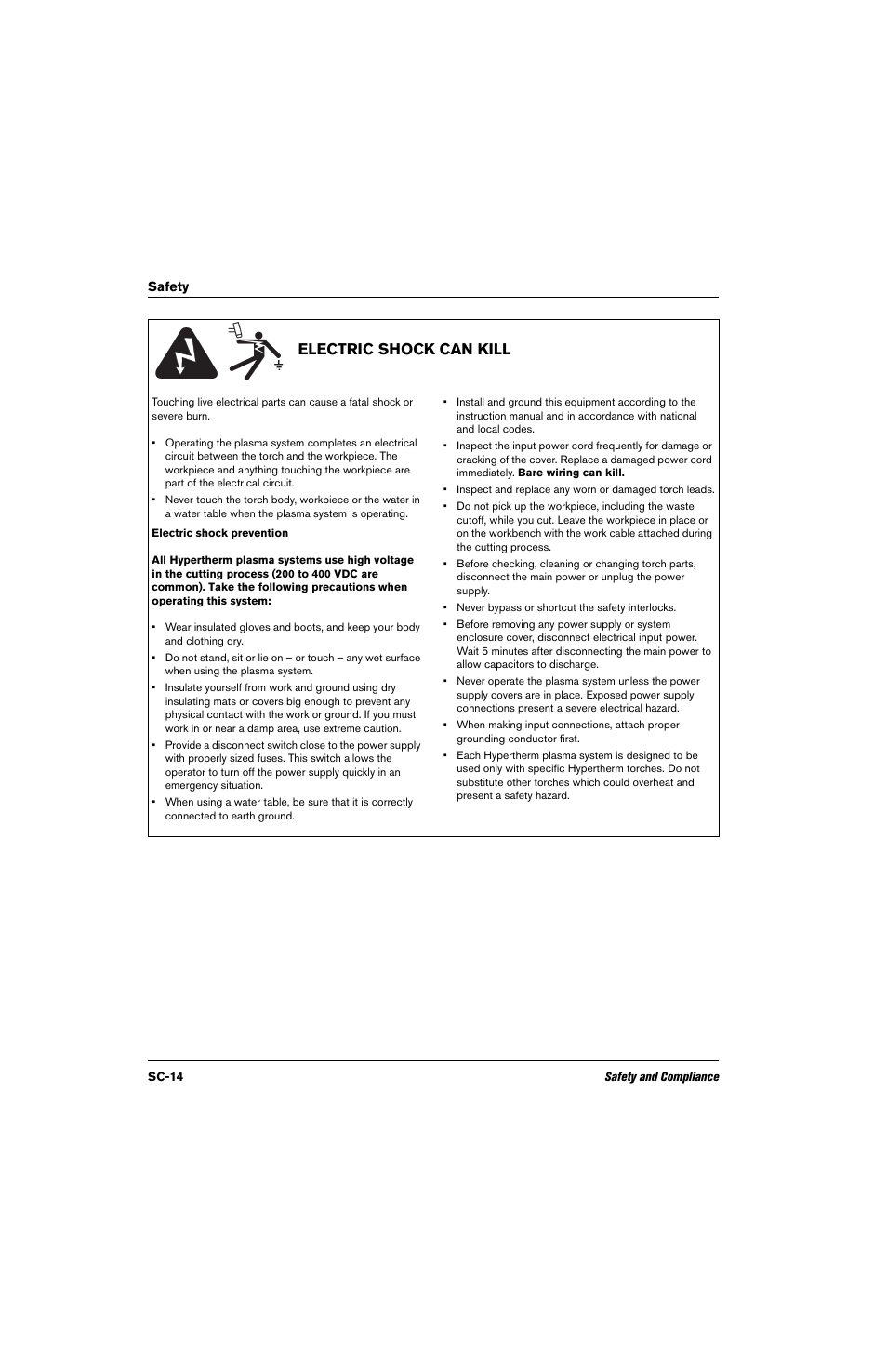 Electric shock can kill | Hypertherm THC ArcGlide User Manual | Page 14 / 288