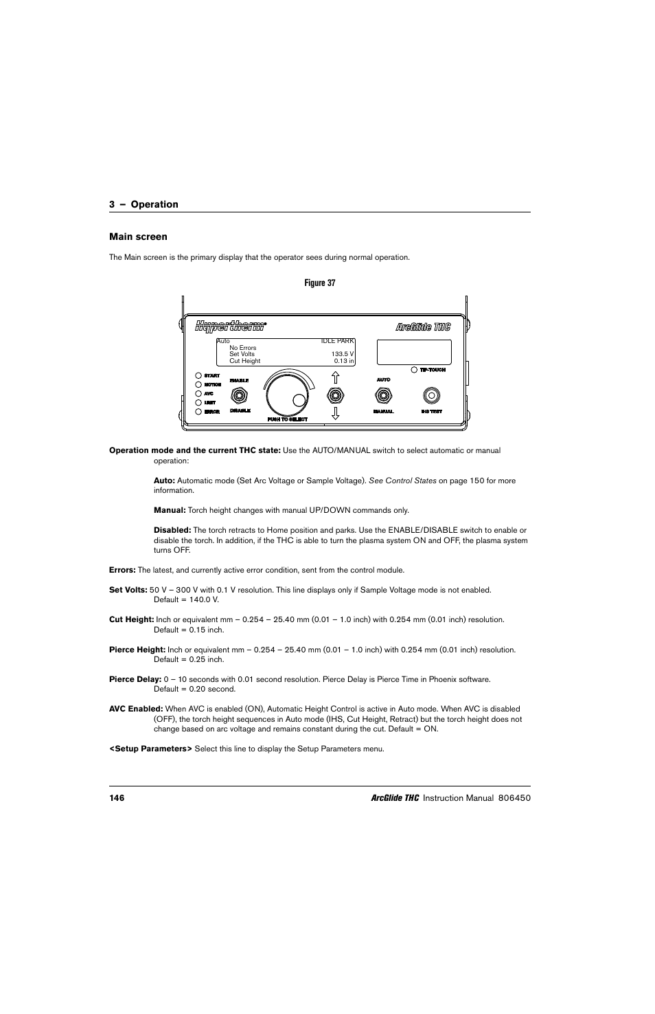 Main screen | Hypertherm THC ArcGlide User Manual | Page 146 / 288