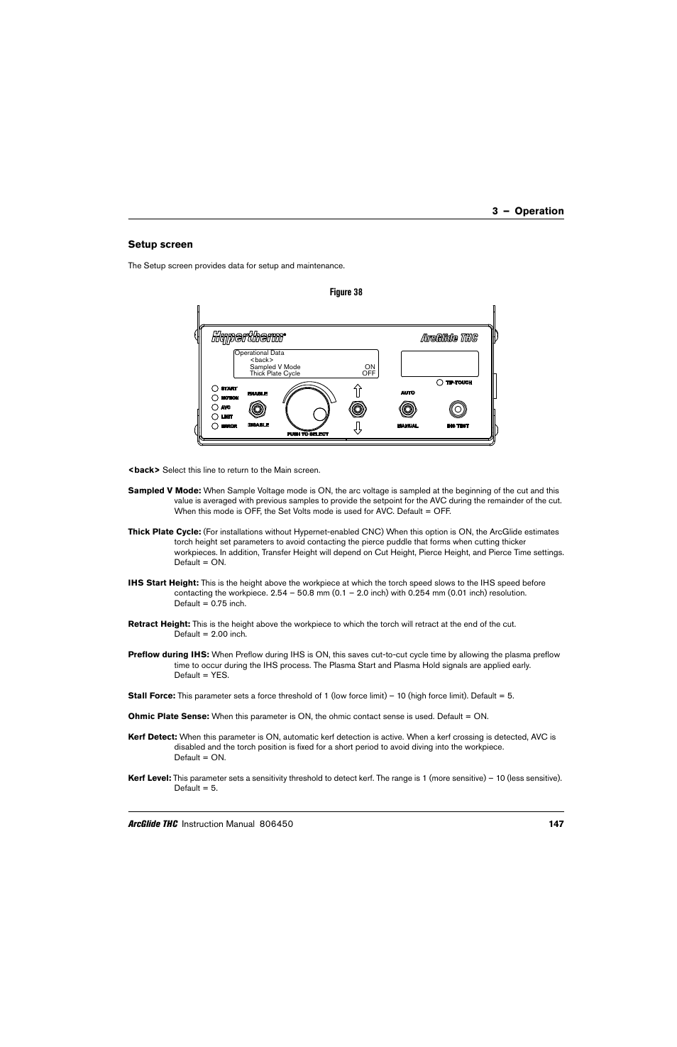 Setup screen | Hypertherm THC ArcGlide User Manual | Page 147 / 288