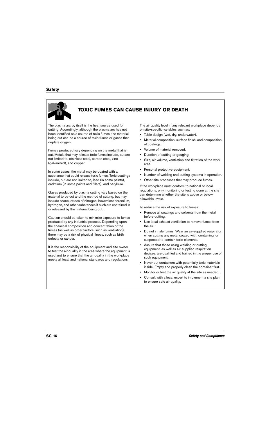 Toxic fumes can cause injury or death | Hypertherm THC ArcGlide User Manual | Page 16 / 288