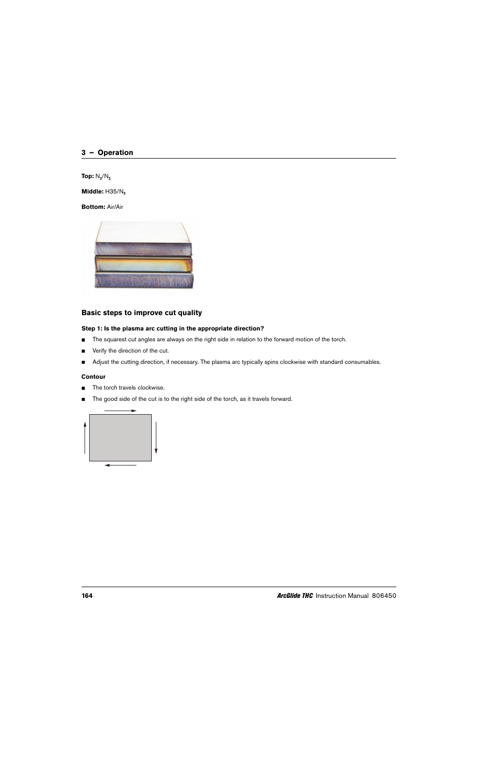 Basic steps to improve cut quality, 3 – operation | Hypertherm THC ArcGlide User Manual | Page 164 / 288