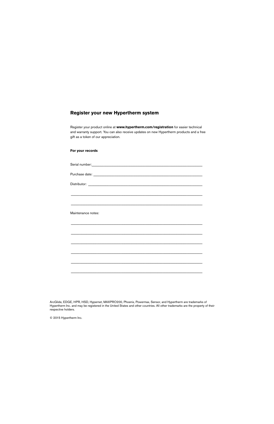 Register your new hypertherm system | Hypertherm THC ArcGlide User Manual | Page 2 / 288